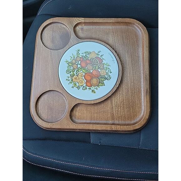 Vintage Goodwood Fruit Floral Ceramic Wood Trivet Hot Plate‎ Kitchen Retro Decor - Picture 2 of 5